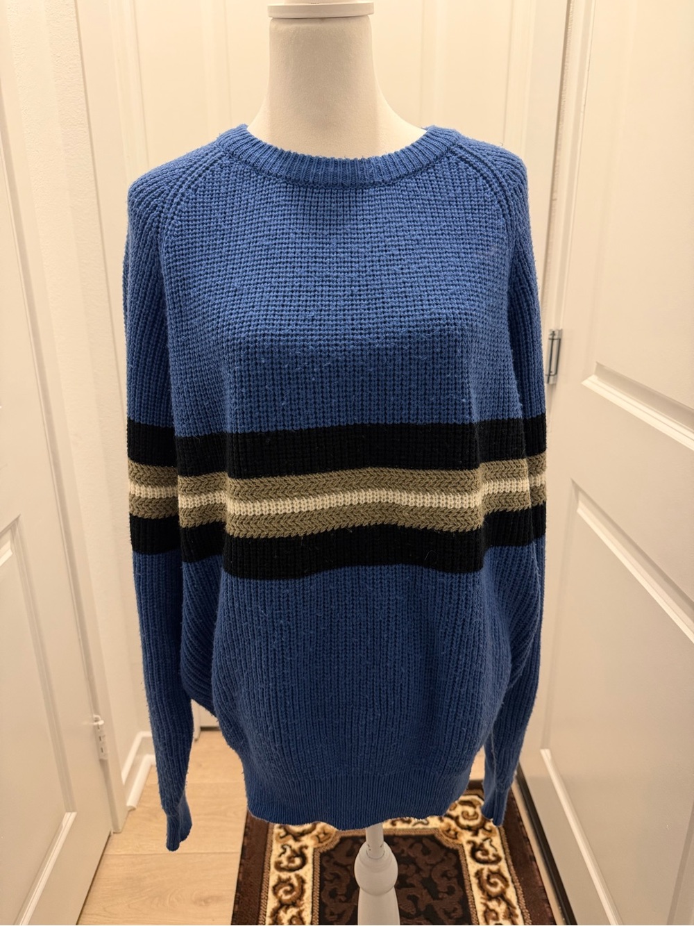 Vintage High Sierra Sweater Mens XL Blue Striped Crewneck Knit Made In Korea